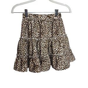 SHEIN Leopard Print Tiered Ruffle Mini Skirt XS Cottagecore Tan Black